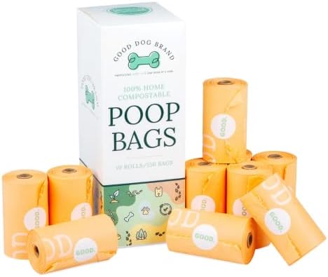 Boa marca de cães Certificados para casa Sacos de cocô de cães com compostos | 60 Sacos de cocô de cachorrinho total com dispensador de bolsas de estimação de animais de estimação | 4 rolos, sem perfume | Sacos de cocô grossos de cachorro | Grandes sacos de 9 x 13 pol. | Poop Bag Solder