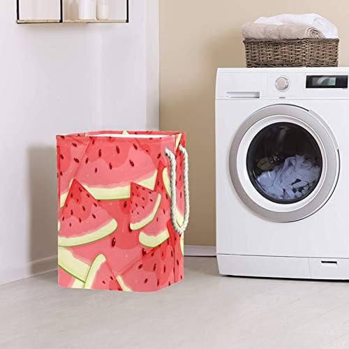 Mapolo Laundry Tester Red Menelon Padrão de melancia cesta de armazenamento de lavanderia dobrável com alças suportes destacáveis