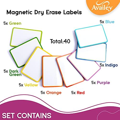 AVELEY 88 PCS Etiquetas de apagamento seco magnético - 48 peças de 3,2 x 1,2 e 40 peças de 3 x 2 com borda colorida
