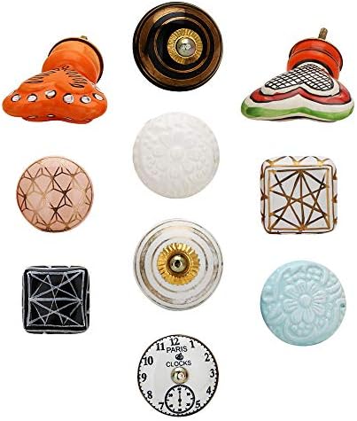 Rajrang trazendo Rajasthan para você botões de armário de cerâmica multicoloridos alças de móveis antigas para puxadores decorativos de armário de gaveta de gaveta - Conjunto de 10