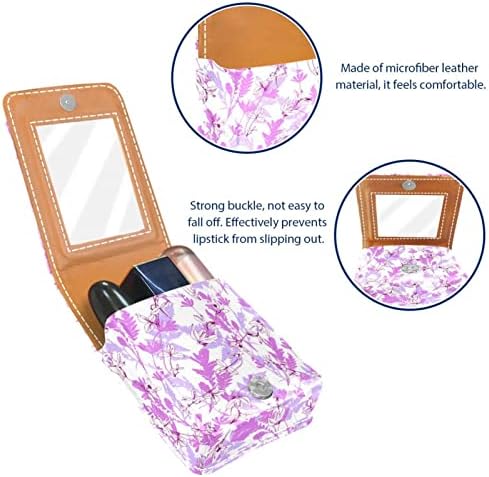 Bolsa de batom de batom de maquiagem de oryuekan com espelho portátil de armazenamento de armazenamento portátil portátil, organizador de armazenamento de brilho labial, plantas tropicais de flor roxa vintage