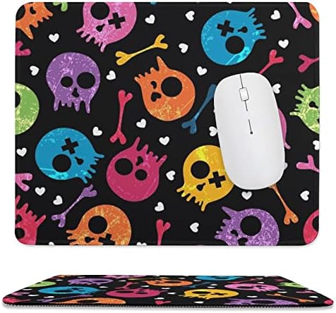 Mouse de crânio colorido Mouse Mousepad Mousepad Borracha com desenhos e borda costurada