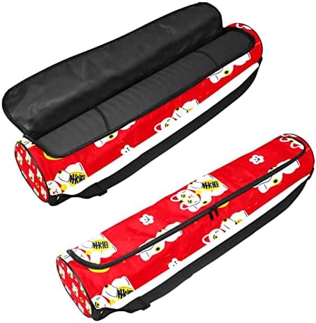Carto -japão fofo Lucky Neko Cats Red Background Yoga Mat Carrier Bag com alça de ombro de ioga Mat Bag Bag Saco de praia