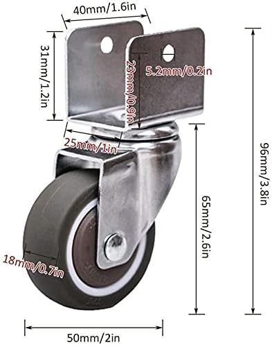 Rodas de giro de HJRD, rodas giratórias de 4pcsniture para berços, com suporte do tipo U, 2in 50mm Rubbernitureor com freios, mudos,