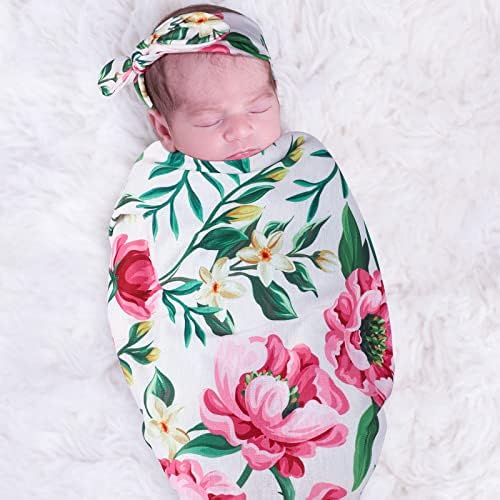 4 sets bebê recém -nascido bebê recebendo cobertores com bandanas recém -nascidas estampadas estampadas cobertor infantil