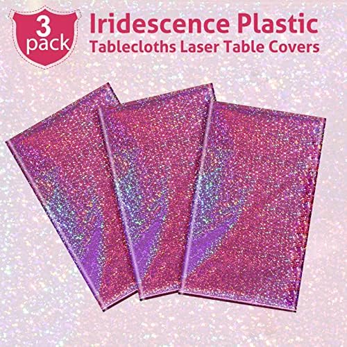 Iridescence plástico toalhas de mesa Capas de mesa a laser folhas holográficas para garotas festas de festas Disco de dança de aniversário de festas de festas de sereia 54 x 108 polegadas