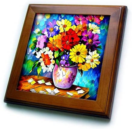 3drose flores coloridas de verão em uma panela de cerâmica roxa de uma madeira. - ladrilhos emoldurados