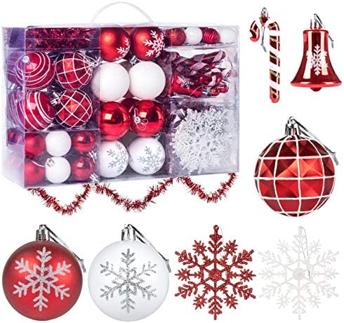 Bolas de Natal absorvidas para o Natal Árvore de Natal Vermelho Branco Gabinete BauBles Destas Holding Decoration, conjunto de 100