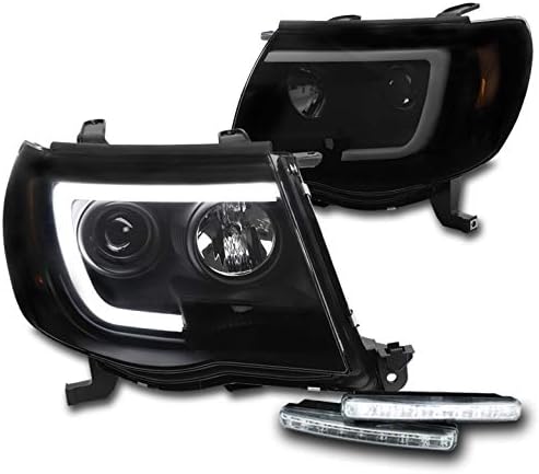 ZMAUTOPTS LED TUBE PROJECTOR DO PROJETOR DE FARECTILHAS BLACK/FUMO W/6 DRL branco compatível com 2005-2011 Toyota Tacoma