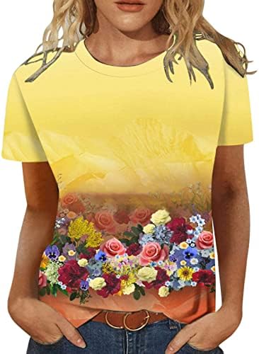 Blusa adolescente meninas de manga curta Crew Crew pescoço peony Floral Graphic Brunch Loose Blouse camiseta para mulheres