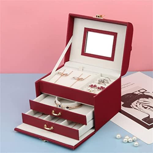 Caixa de jóias femininas Três camadas Caixa de armazenamento de jóias de alta capacidade com caixão de viagem portátil