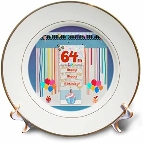 Imagem 3drose de 64º aniversário, cupcake, vela, balões, presente, streamers - placas
