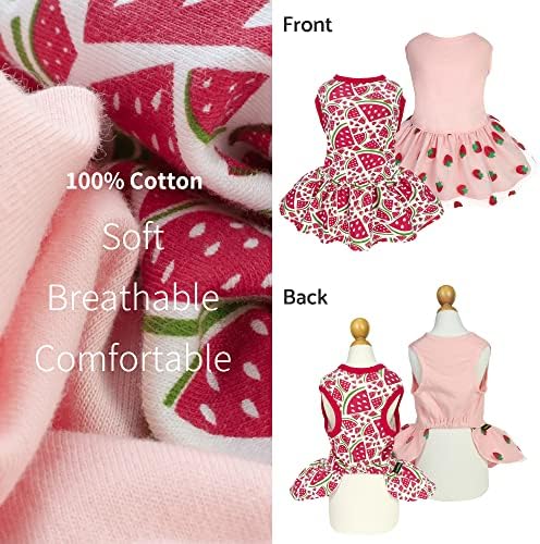 Vestido de tule de cães aquáticos de cães de melancia de 2 pacote de 2 pacote, roupas algodão de verão para cães para cães pequenos menina, roupa de gato de estimação, vermelho, rosa, pequeno