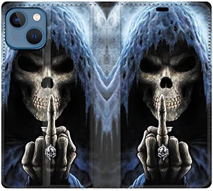Caixa de carteira de couro para iPhone 14 Skull Deding Design