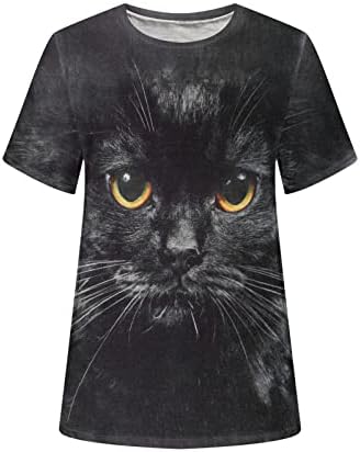 Tees gráficos impressos de novidade feminina CAT TOPS TOPS CASUAL DE VERMELHO CASSO DE MANEVA CHUMA DE MANEVA CURTA DE CAMÍNIA