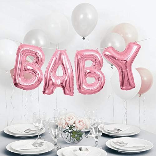 Banner de balão de letra de folha de bebê exclusiva, 14 , rosa
