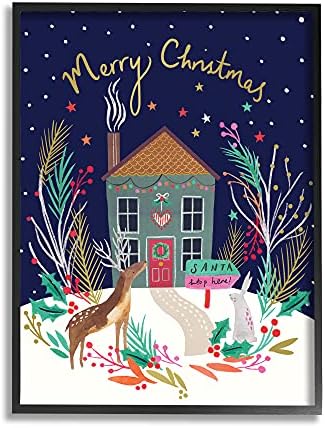 Stuell Industries Feliz Natal Family Home Scene Festive Rena Holly, projetada por Heather McLaughlin Black Framed