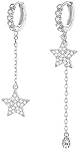 Sluynz 925 Sterling Silver CZ Star Brincos de argola para mulheres Brincos estrelados assimétricos Brincos estrelados