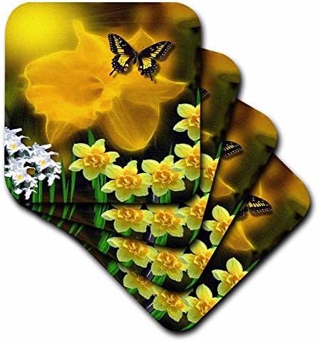 3drose cst_9122_1 DAFFodil Delight Soft Coasters, conjunto de 4