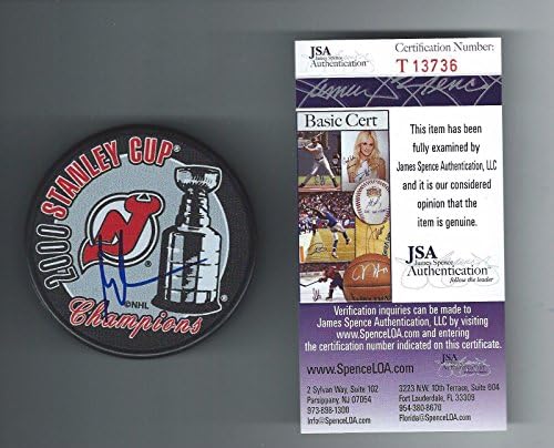 Martin Brodeur assinou o New Jersey Devils 2000 Stanley Cup Puck JSA COA T13736 - Pucks autografados da NHL