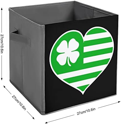 American Flag Clover Heart Cubos de armazenamento de tecido dobrável Caixa de armazenamento de 11 polegadas Bins de armazenamento dobrável com alças