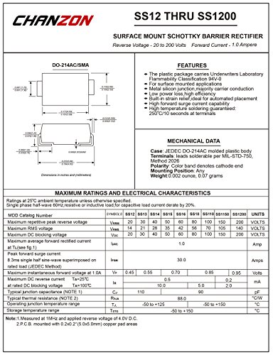 Chanzon SS14 Smd Schottky Barreira Retificador Diodos 1a 40V SMA 1 amp 40 volts