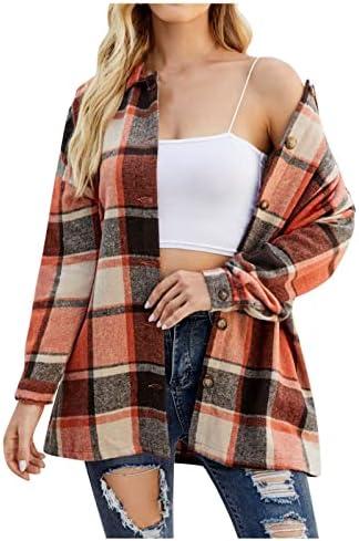 AMXYFBK flanela flanela jaqueta casual de lã xadrez de lã de lã de manga comprida roupas de outono roupas 2022