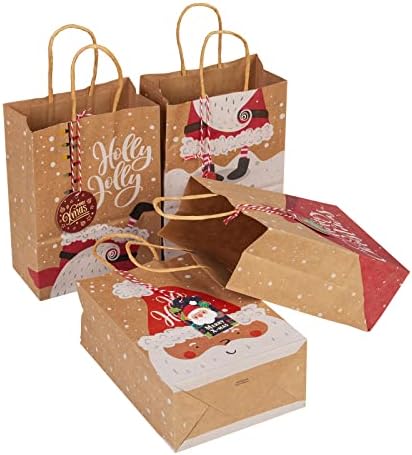 12 Pacote de bolsas de presente de Natal, sacolas de Natal para presentes ， sacolas de Natal com designs exclusivos de férias
