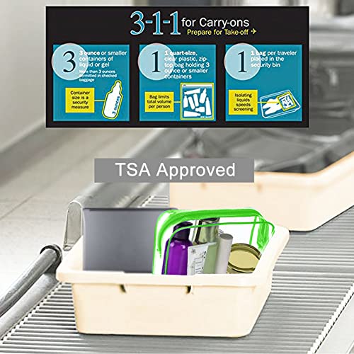 CGBE TSA Bolsa de higiene de viagem de viagem verde aprovada com zíperes Acessórios para viagens Tamanho do quart Tamanho de
