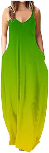 LCZIWO WOMENS Verão 2023 Vestidos casuais gradiente espaguete de cinta V de pescoço sem mangas de praia fluida de praia longa vestido