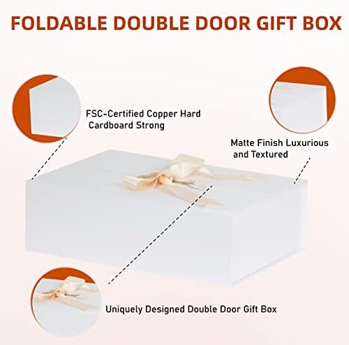Caixas de presente com tampas 2 pacote, 16,5 x14.5 x 5,5 Caixa de presente branca extra grande com cartão de fita Fancy Gift Boxes para embrulhe