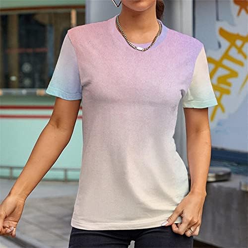 Camiseta de manga curta feminino feminino tie de corante impressão de mangas curtas gola gola gola alta blusa de camiseta solta blusa tampa