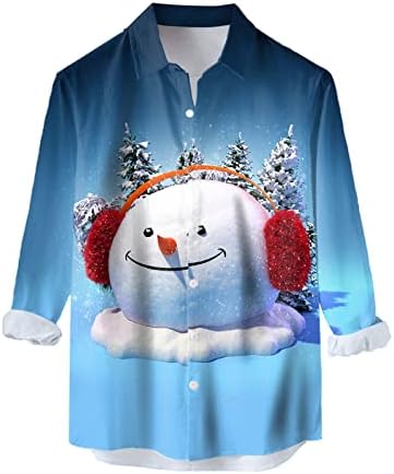 ZDDO Camisas de botão de natal para homens, manga longa 3D engraçado Natal Papai Noel Print Print Hawaiian Shirt Fit Casual