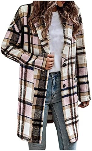 Jackets de barracão xadrez tartano feminino Casual Casual Casual Plus Size Lã Mesão de Trela ​​de Trench Button para baixo