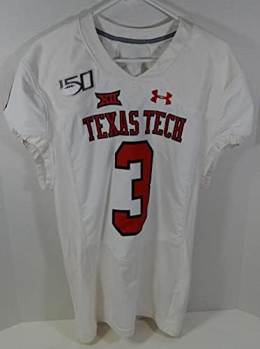 2019 Texas Tech Red Reders 3 Jogo emitiu White Jersey 150 P NP Rem 44 782 - jogo da faculdade usada