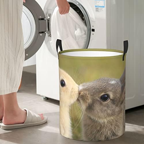 Casal de coelho imprimindo cesto de lavanderia grande com alça cesto de lavanderia à prova de água dobrável para quarto, banheiro