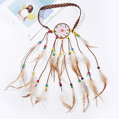 Cakure Feather Indian Bandas para a cabeça boho Pavão capacete gipsy Dream Catcher Hair Band Ajuste -cocar de corda artesanal