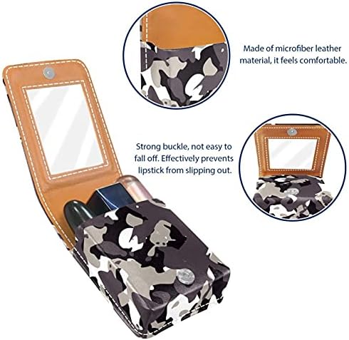 Caixa de batom com espelho Bolsa de maquiagem portátil espelho, bolsa de cosméticos leva até 2 batom e tamanho de camuflagem de tamanho de brilho labial e padrão de camuflagem