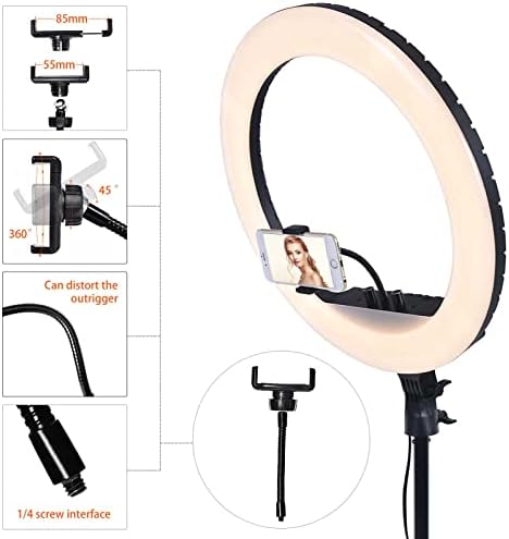 Xianfei LED Video Ring Light, luz do anel de 18 polegadas, anel de luz RGB com suporte para tripé e porta-telefone, Dimmable 2700K-6500K CRI95 Circle Selfie Light for Live Strening Makeup Video Tiktok