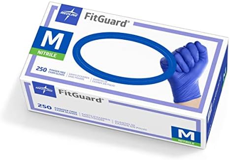 Medline Fitguard sem nitrilo escuro escuro luvas de exame, tamanho médio, caixa de 250
