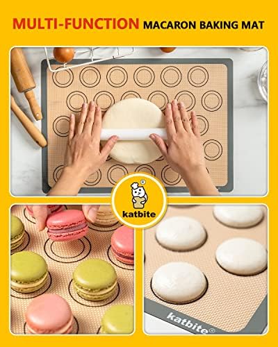 Macaron Silicone Baking tapetes, macaroons de silicone katbite Conjunto de tapetes de 2 meias folhas reutilizáveis ​​e