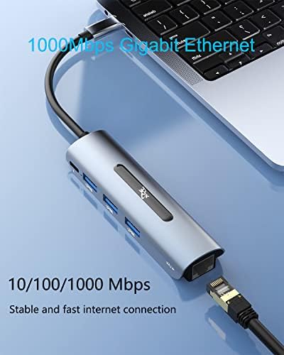 YCE USB C Hub, 5 em 1 USB C Upgrade de cubo com 3 USB3.0/ Power Delivery/ Gigabit Ethernet para MacBook, Mac Pro,