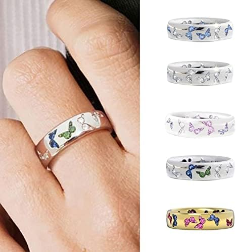 Anéis de frequência cardíaca sem jóias para mulheres anel de borboleta cristalina colorida cristal de borboleta linda presente