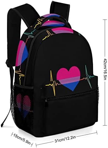 Mochilas Bissexuais do Pride Heart Backpacks Moda Bolsa de ombro leve peso Mochila de vários bolsos para estudos escolares Compras de trabalho