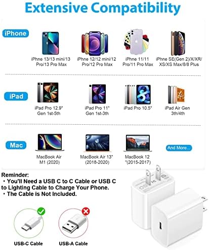30W USB C carregador para iPhone 14 Pro Max, iPhone 13 Pro Max, MacBook Air 13 , iPad Pro 12.9, Bloco Super Fast Charger para