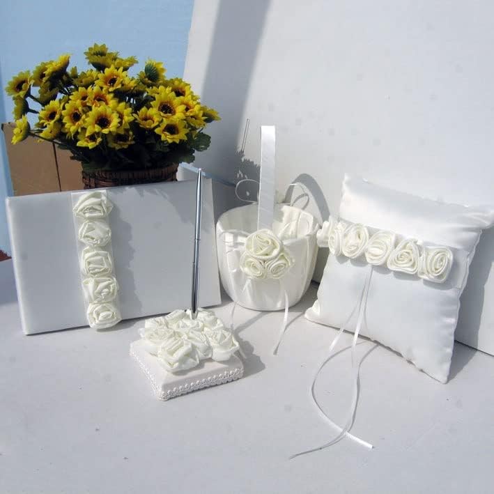 Xjjzs cesto de casamento de cetim flores de pano de noiva cesta de cesto de cesta de travesseiro de casamento decoração