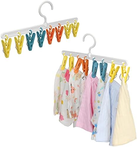 Cabides organizadores de roupas de bebê com clipes, cabides de calças infantis de 360 ​​°, economia de espaço, prateleiras