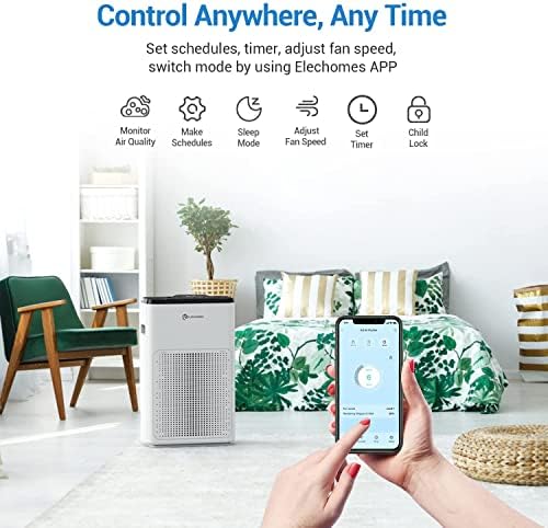 Elechomes Smart WiFi Air Purifier, Alexa e Google Voice Control, A3b True HEPA Filter Filter Air para quarto grande, quarto,