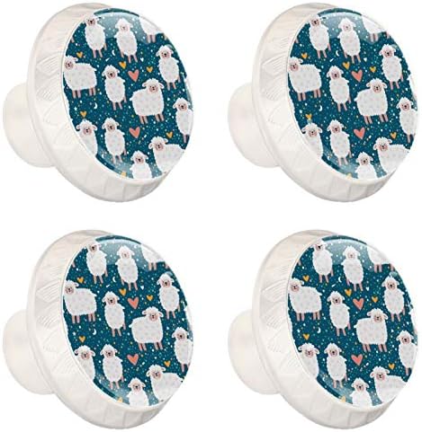 Botões de cômoda de cerveja botões de gaveta de ovelha fofos botões de vidro de cristal 4pcs cor projetados em botões redondos da criança 1.38 × 1.10in