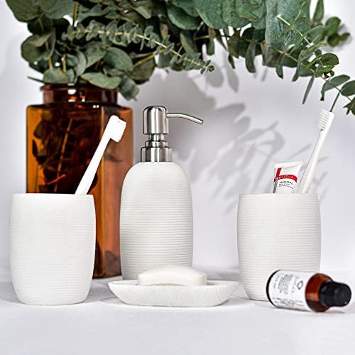 Conjunto de acessórios para banheiros de cerâmica branca de Lilyang, 4 PCs, dispensador de sabão, copos, sabão, decoração